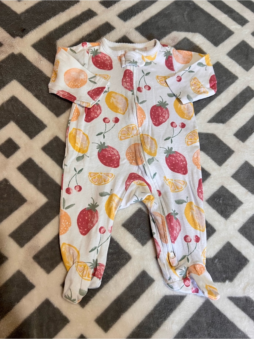 Infant Fruit Print Footed One-Piece - White with Red & Yellow Fruit